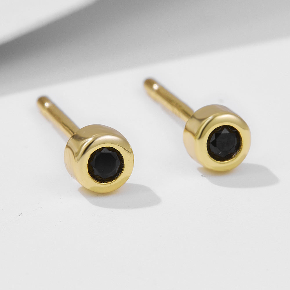 Sterling Silver Dainty Black Nano Stone Stud Earrings for Women, Modern Chic Accessory