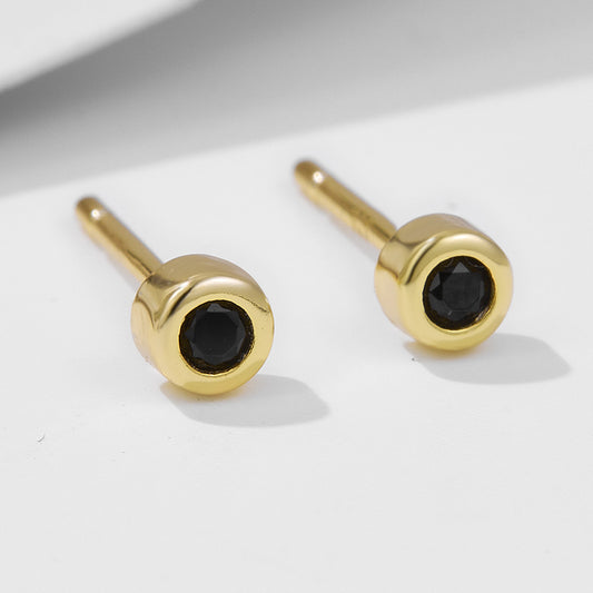 Sterling Silver Dainty Black Nano Stone Stud Earrings for Women, Modern Chic Accessory