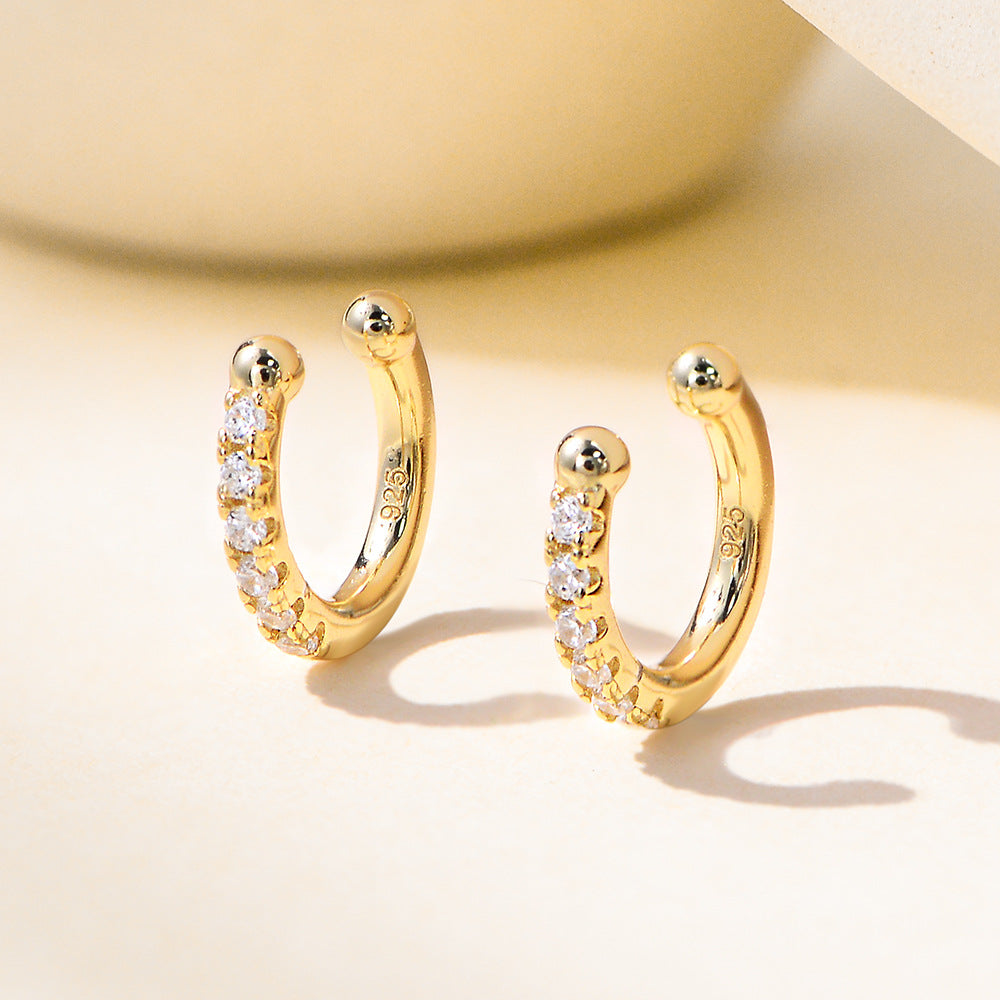 S925 Silver Sparkling C-Design Ear Clip - Modern Ins Style Aesthetic Non-Pierced Earring