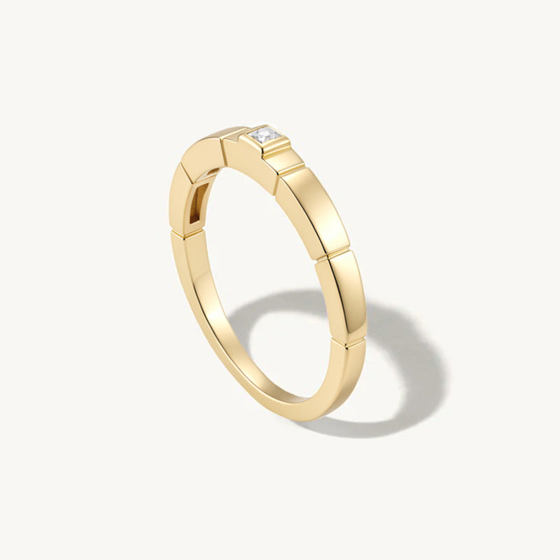 925 Sterling Silver Minimalist Square Zirconia Ring, Geometric Ins Style High-End Band Jewelry