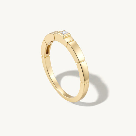 925 Sterling Silver Minimalist Square Zirconia Ring, Geometric Ins Style High-End Band Jewelry