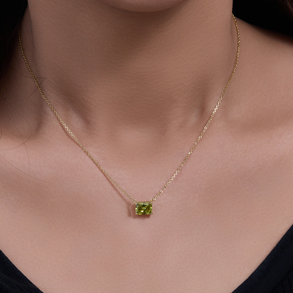 925 Sterling Silver Rectangular Zirconia Pendant Necklace, Minimalist Light Luxury High-End Clavicle Chain