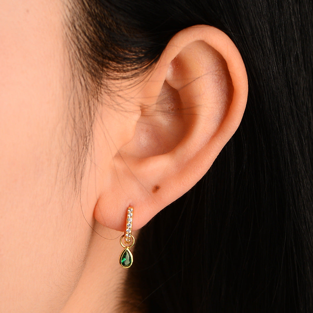 925 Sterling Silver Emerald Green Zirconia Drop Earrings, Geometric Waterdrop Light Luxury Ins Style Jewelry
