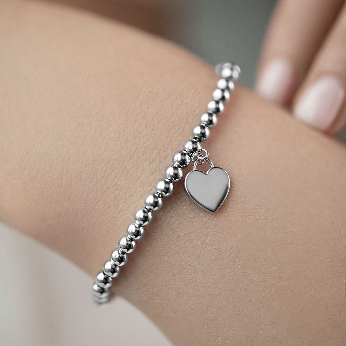 Heart Beaded Bracelet - 925 Silver Detailed Pendant Chain Wholesale