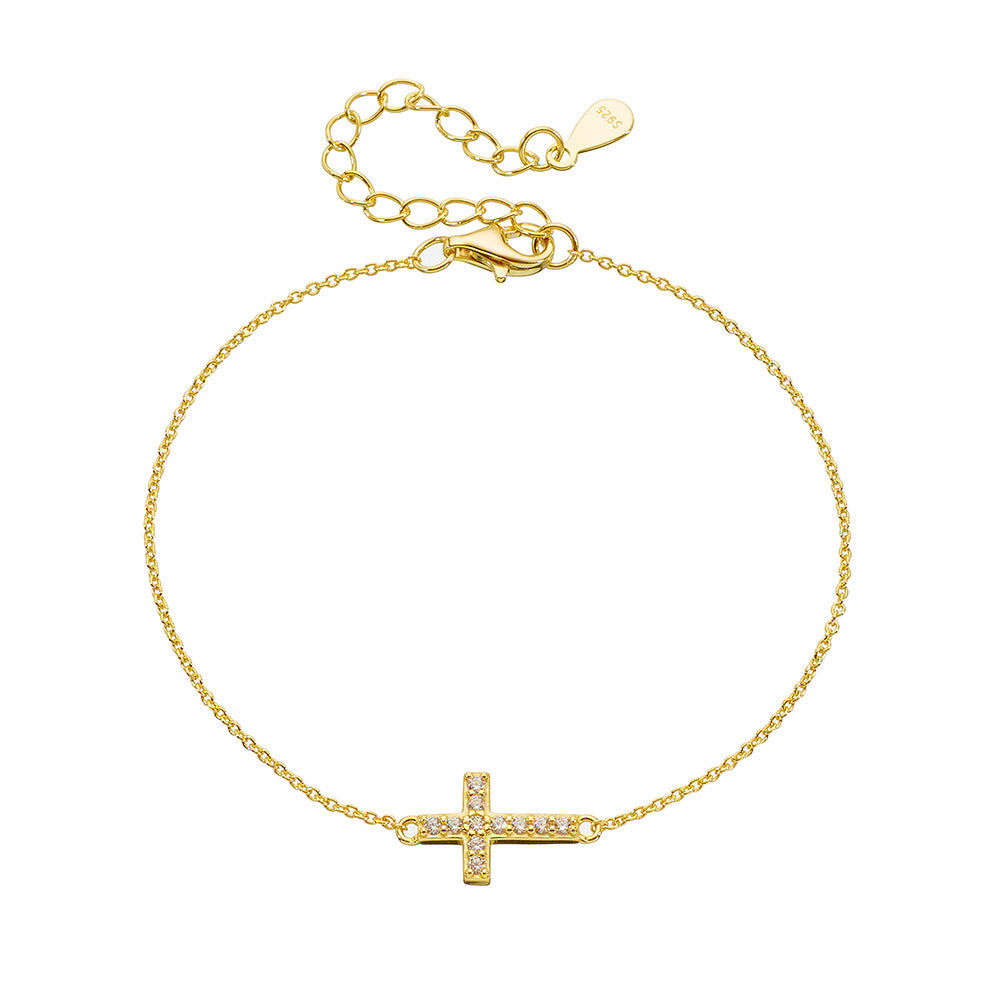 925 Sterling Silver Elegant Cross Link Bracelet, Trendy Chic Jewelry