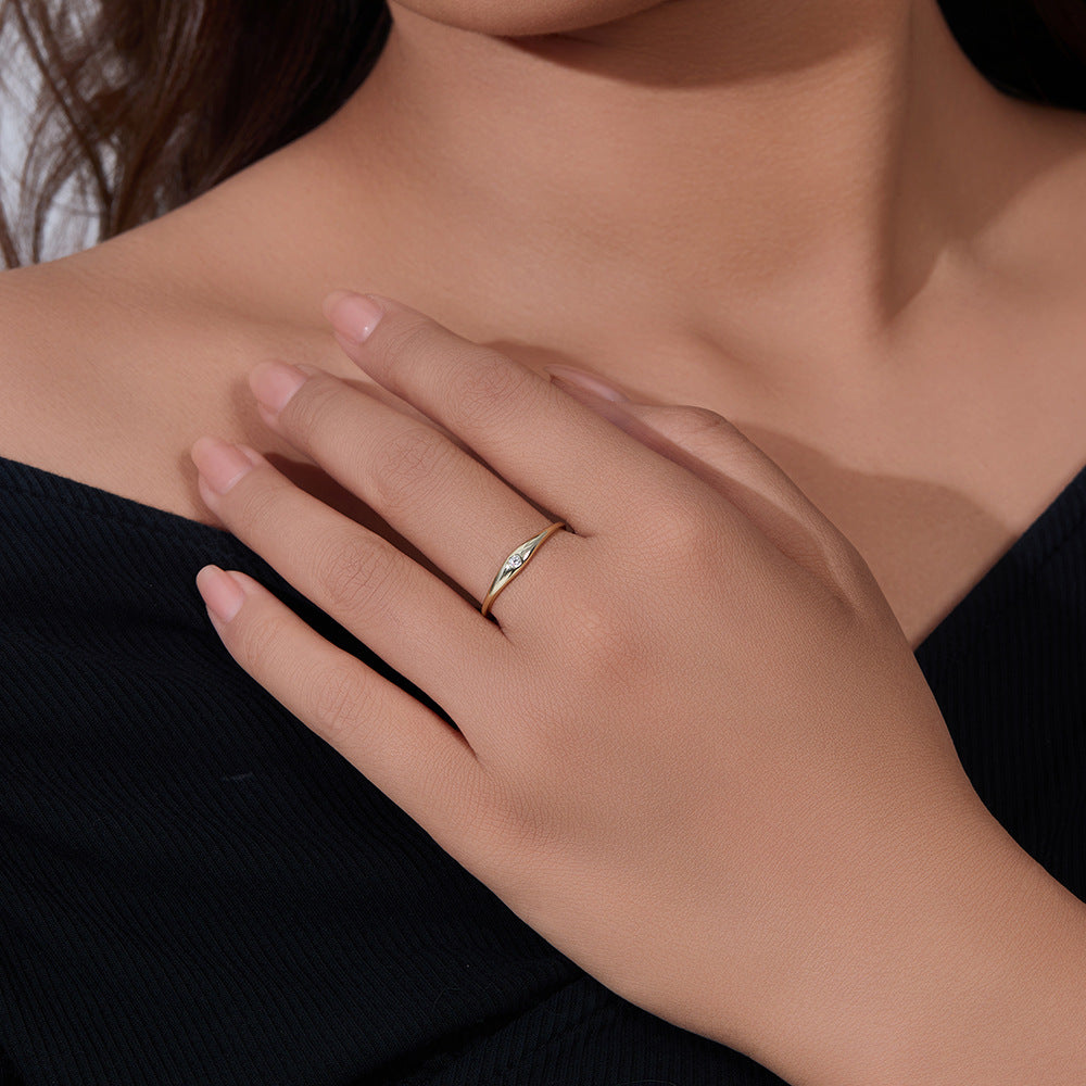 925 Sterling Silver Minimalist Single Diamond Band Ring, High-End Light Luxury Jewelry
