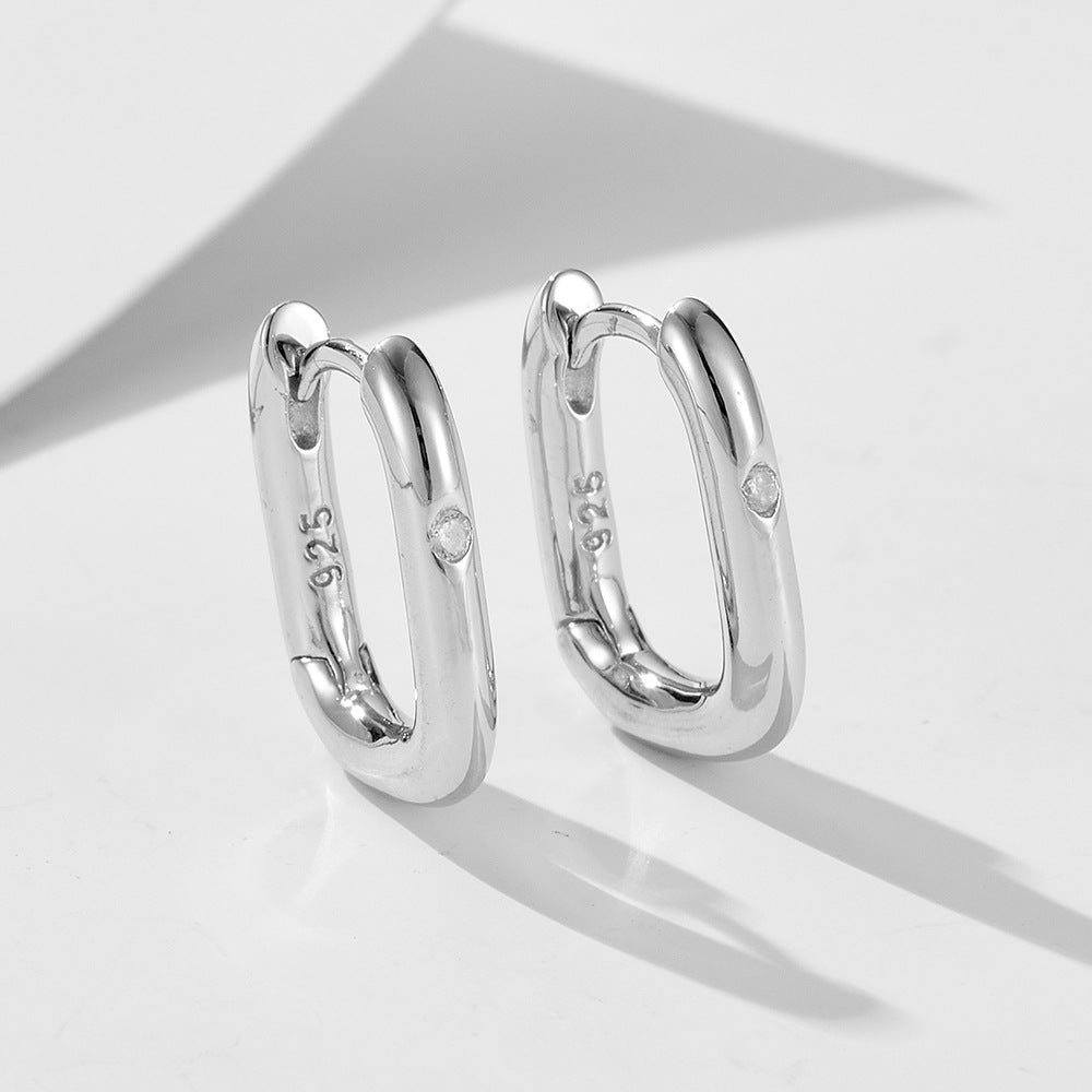 Sterling Silver Chic Minimalist Oval U-Shape Earrings for Women, High-End Versatile Accessory