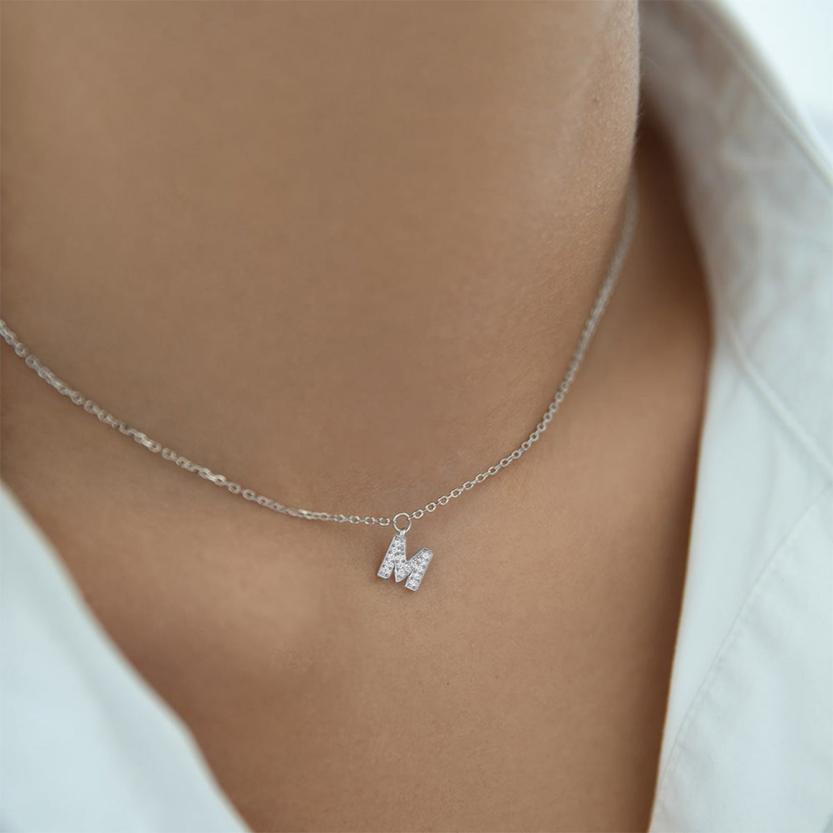 Custom Letter Necklace - 925 Silver Zircon Light Luxury Jewelry