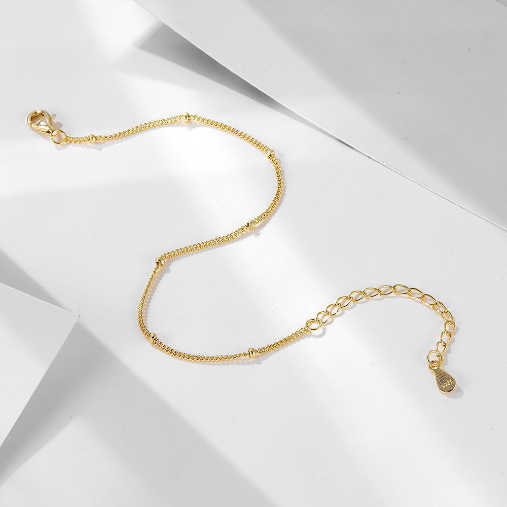 925 Sterling Silver Dainty Bead Chain Bracelet, Minimalist Petite Layering High-End Design Jewelry