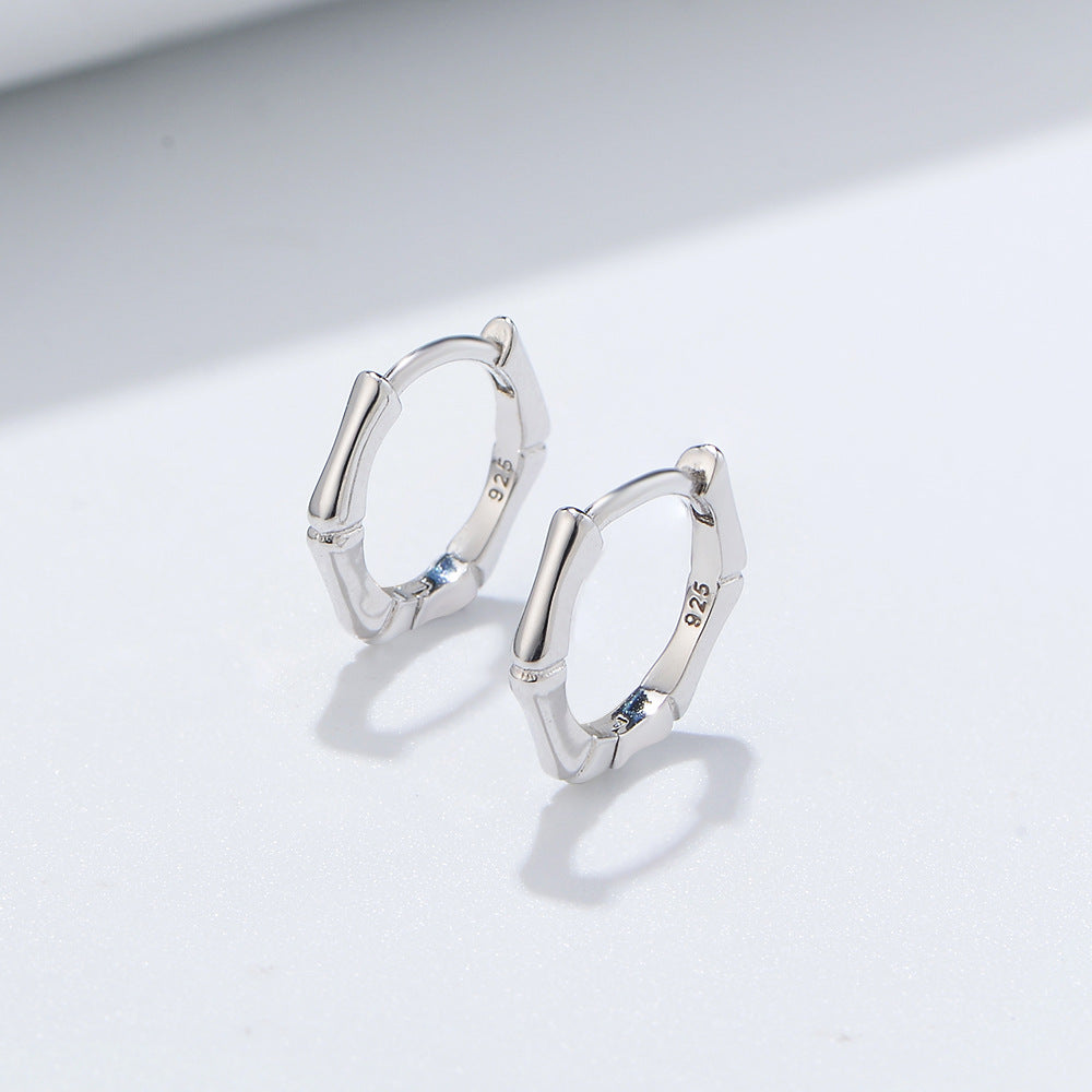 925 Sterling Silver Bamboo Square Hoop Earrings, Geometric Jewelry