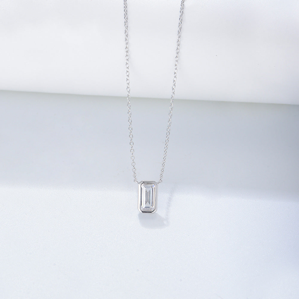 925 Sterling Silver Geometric Square Zirconia Pendant Necklace, Minimalist Jewelry