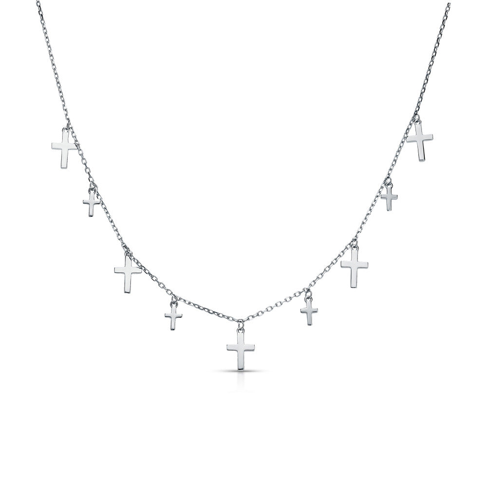 925 Silver Crucifix Jewelry Set | Tassel Necklace, Bracelet, Anklet