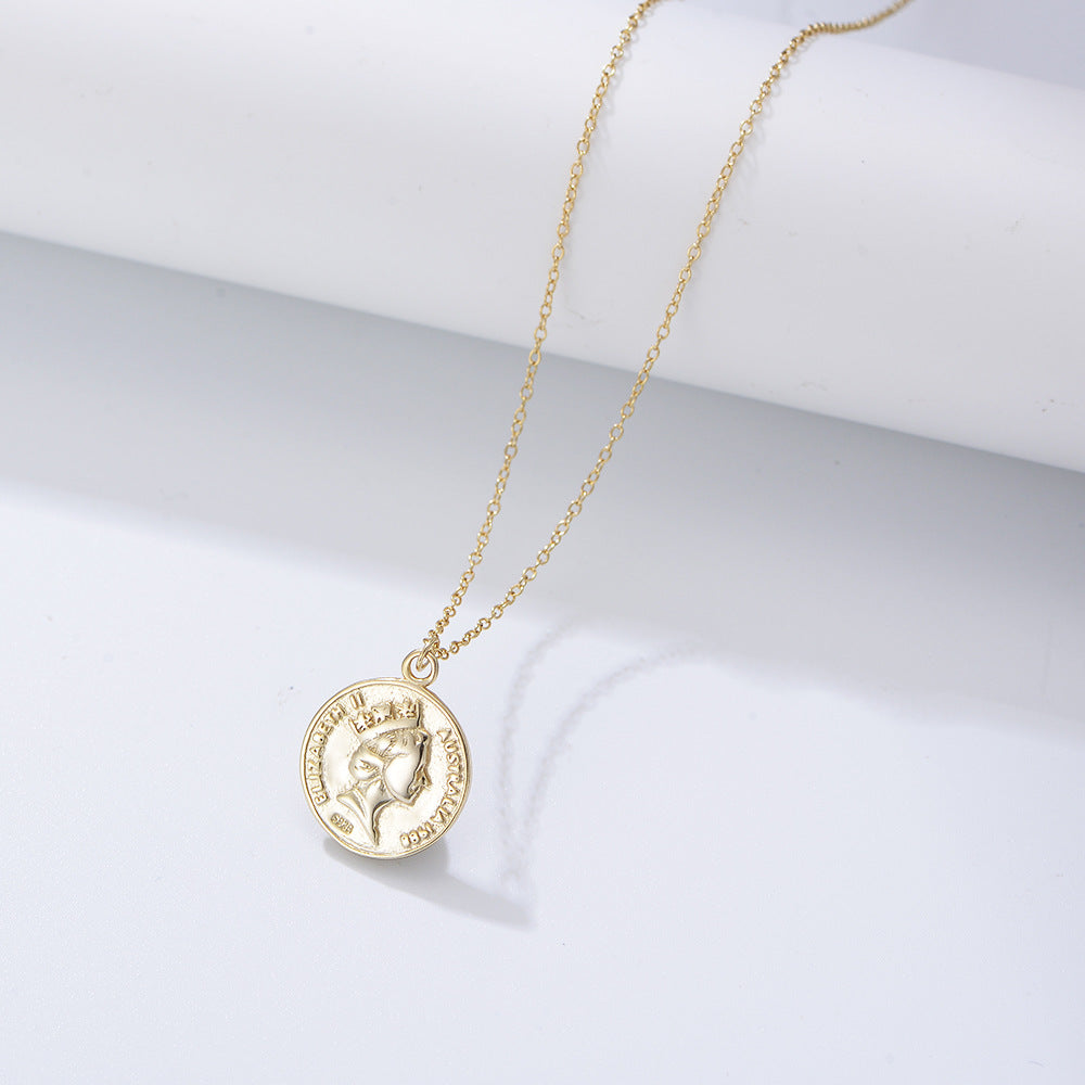 S925 Silver Antique Finish Portrait Medallion Pendant - Edgy Chic Clavicle Chain