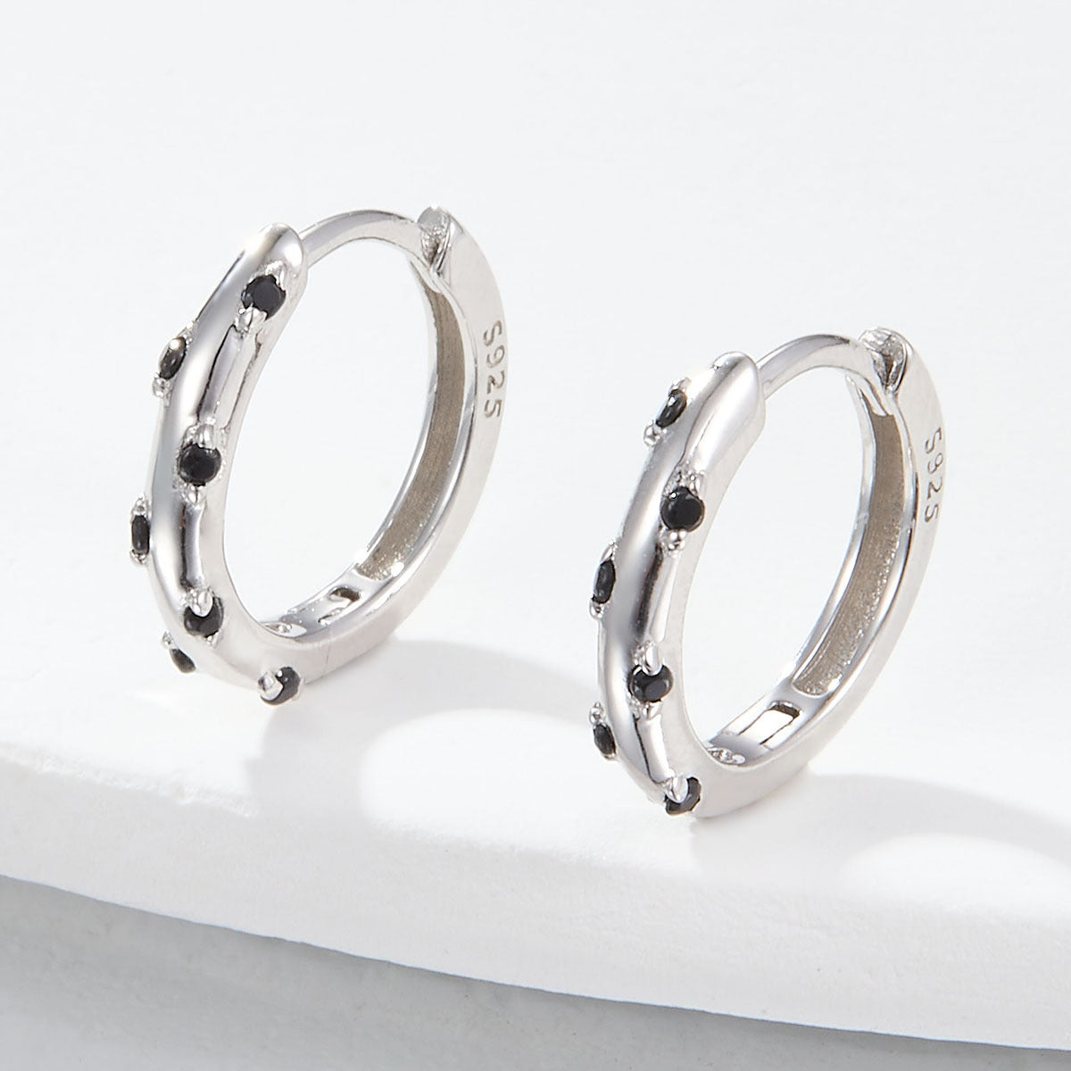 Colored Zircon Hoop Earrings - S925 Silver Modern European Factory Jewelry