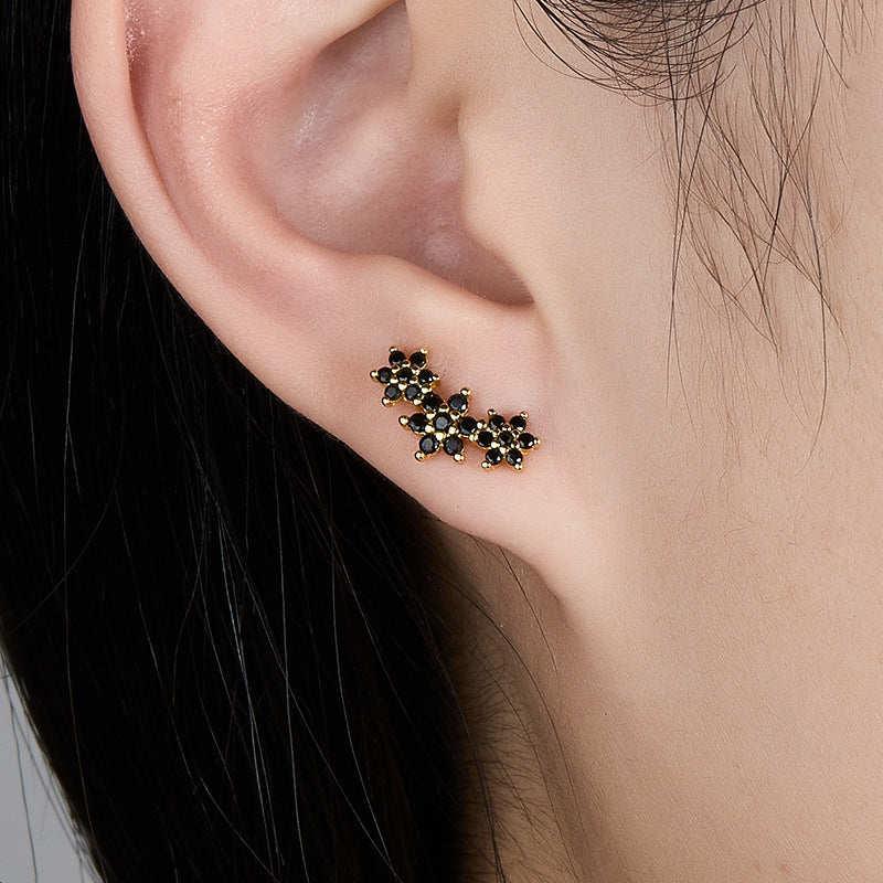 INS Style Floral Stud Earrings | S925 Sterling Silver with Zircon Inlay