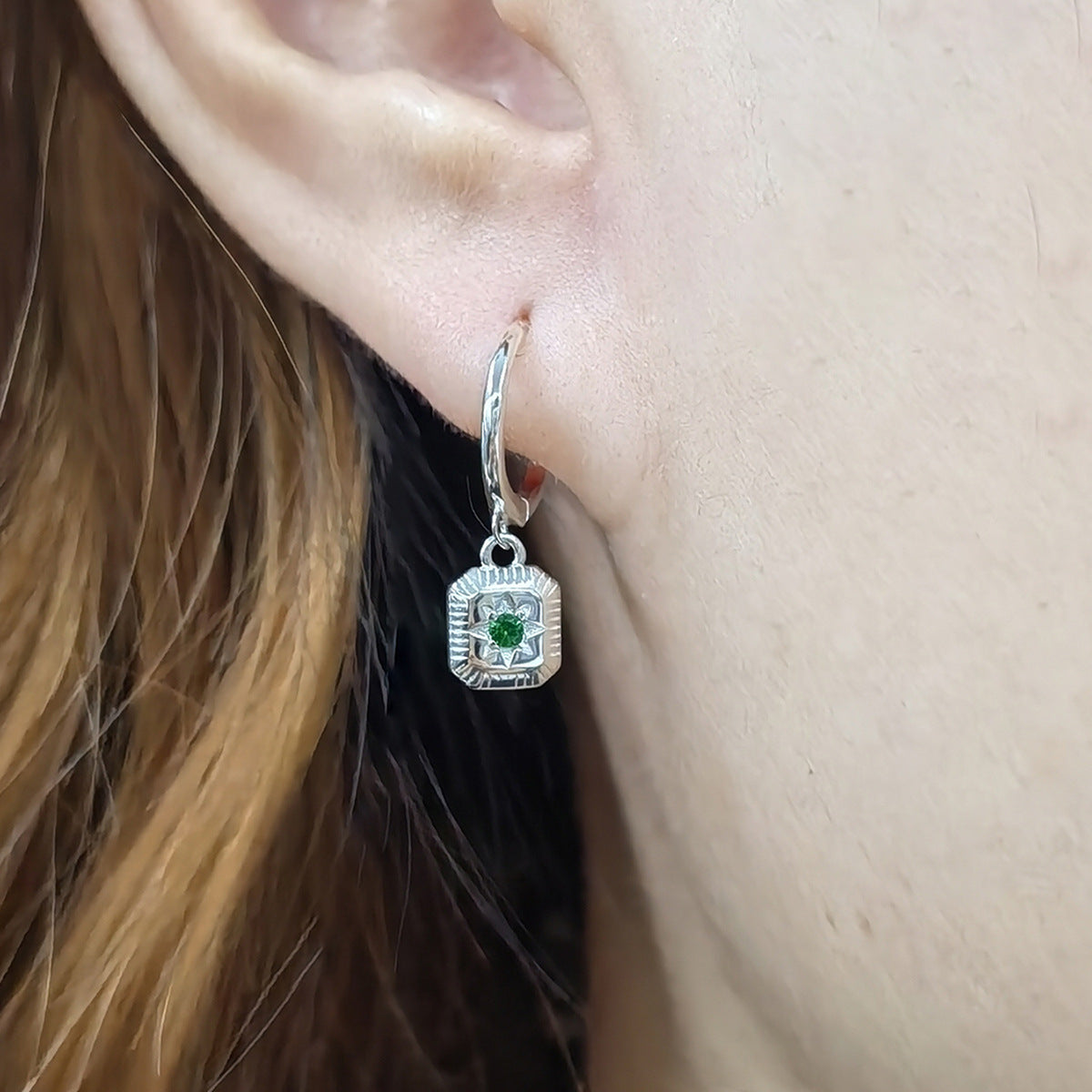 Square Zircon Hoop Earrings - S925 Silver Niche Minimalist Jewelry