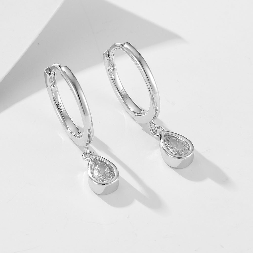 925 Sterling Silver Teardrop Zirconia C-Hoop Earrings, Vintage Custom Jewelry
