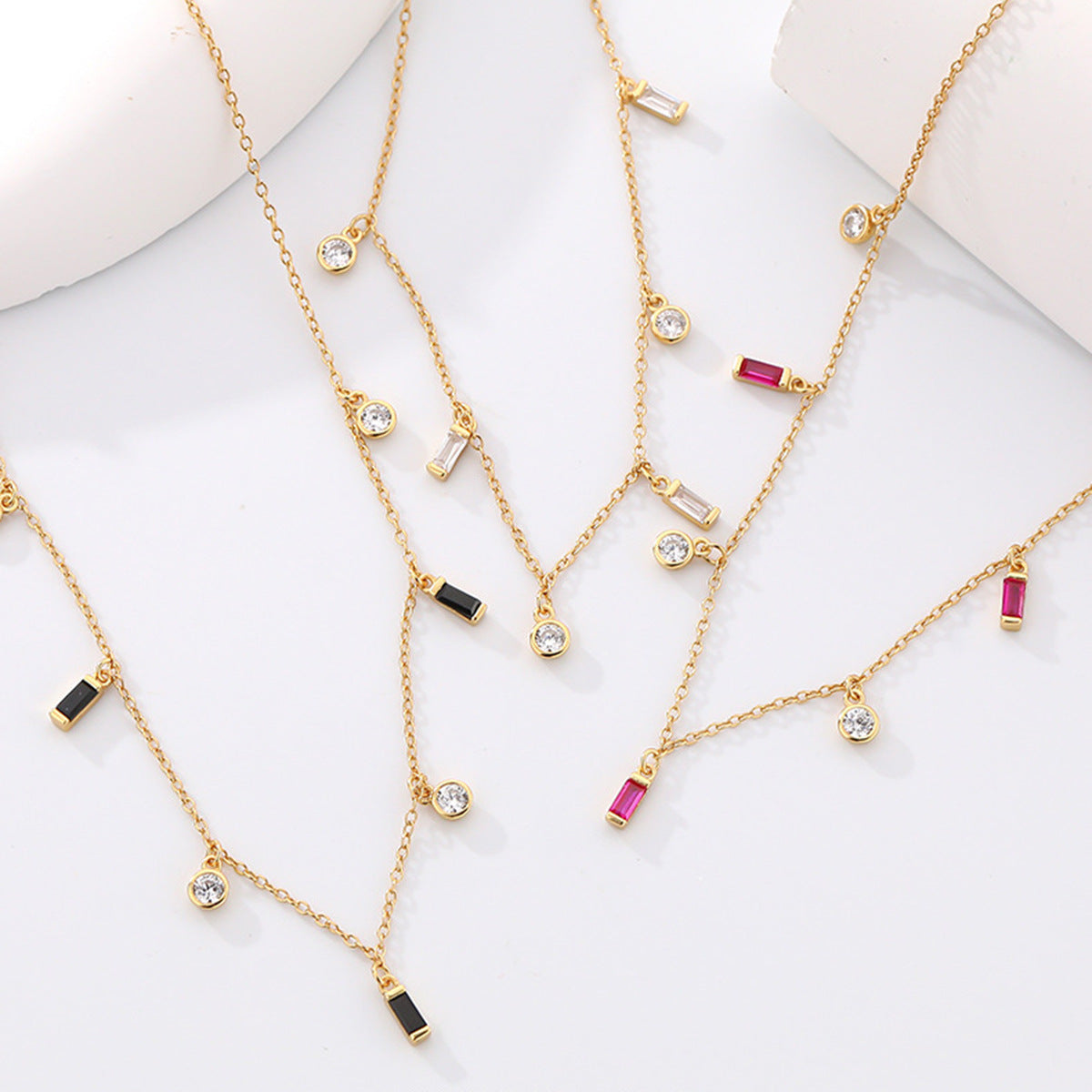 Geometric Fringe Necklace - S925 Silver Square Circle Layered Chain