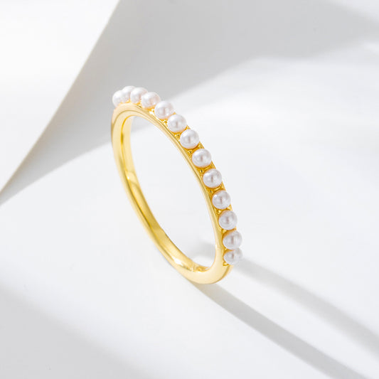 S925 Silver Elegant Solitaire Pearl Band - Unique Chic Aesthetic Ring