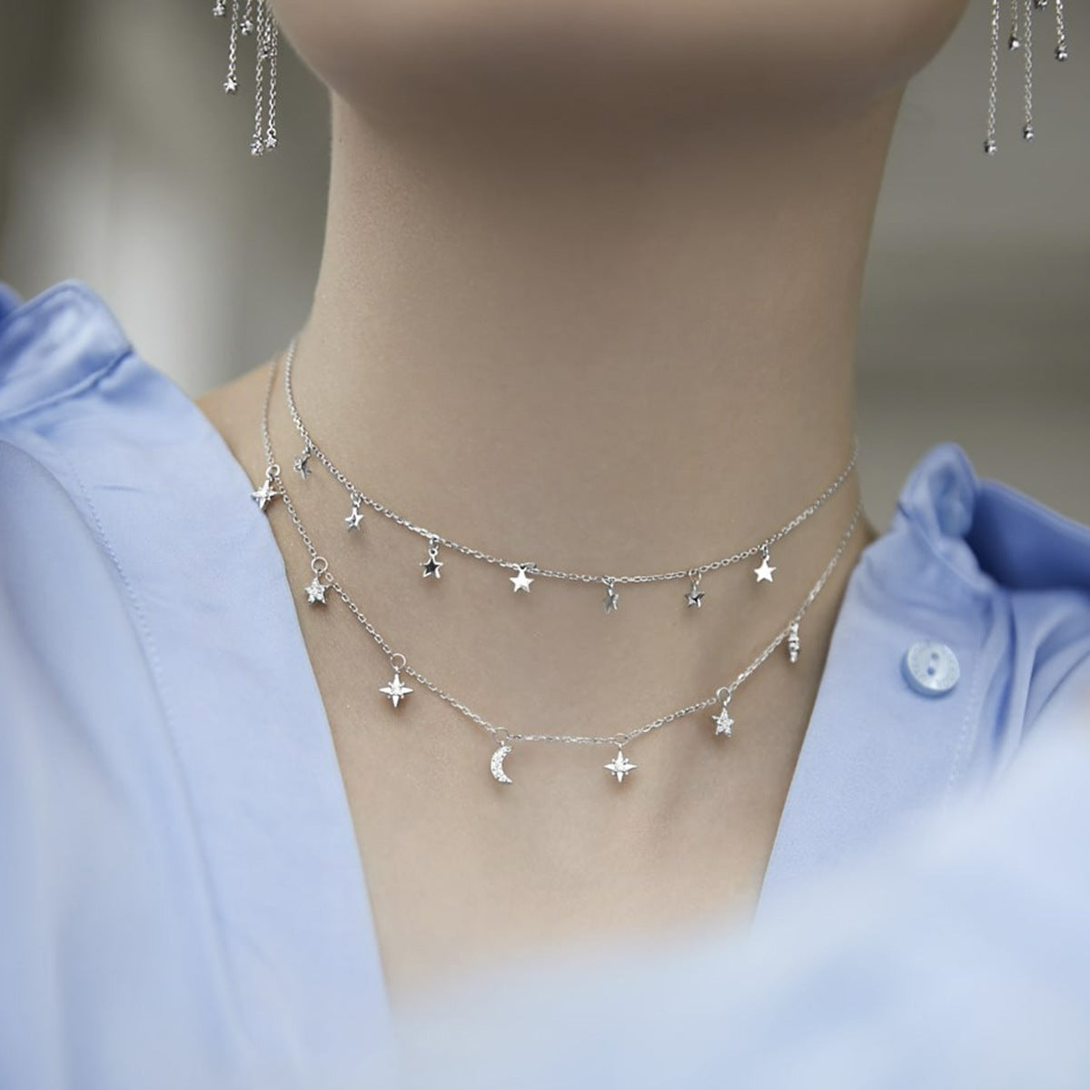 Star Moon Necklace - S925 Silver Light Luxury Collarbone Chain