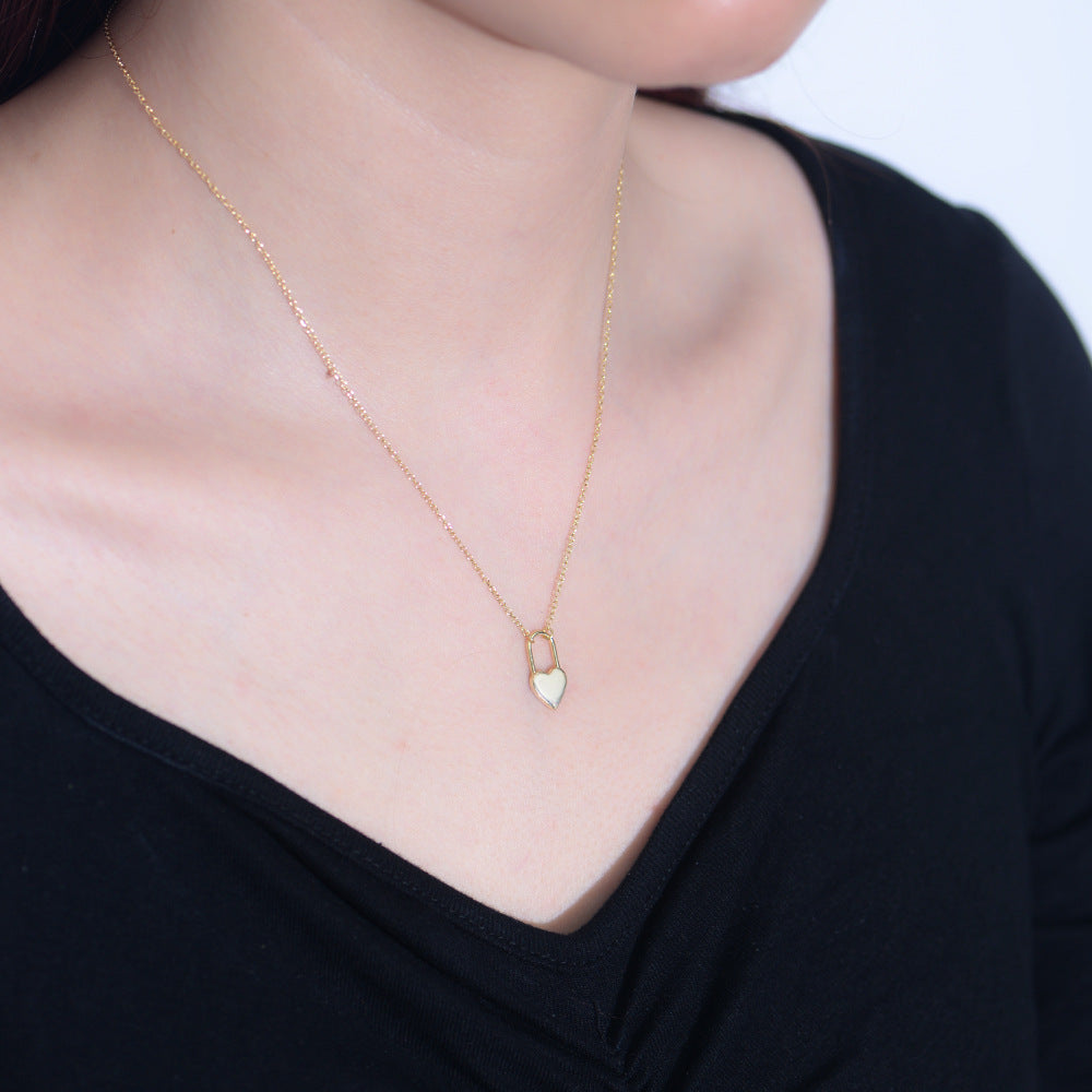 S925 Silver Modern Geometric Heart Padlock Choker - Elegant Ins Style Clavicle Chain