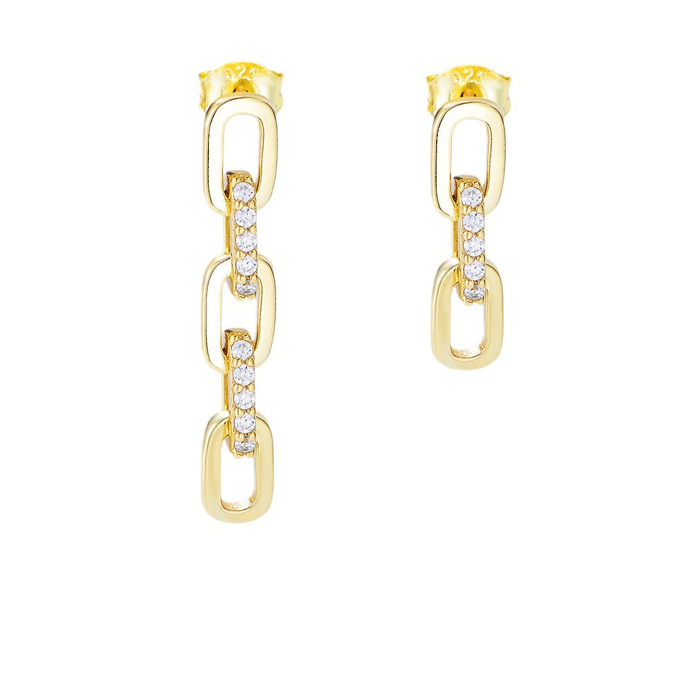 Sterling Silver Pave Zirconia Asymmetric Link Chain Drop Earrings for Women