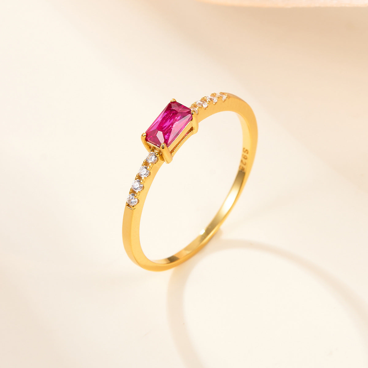 Colored Zircon Gold-Tone Ring - S925 Sterling Silver Minimalist Light Luxury Wholesale