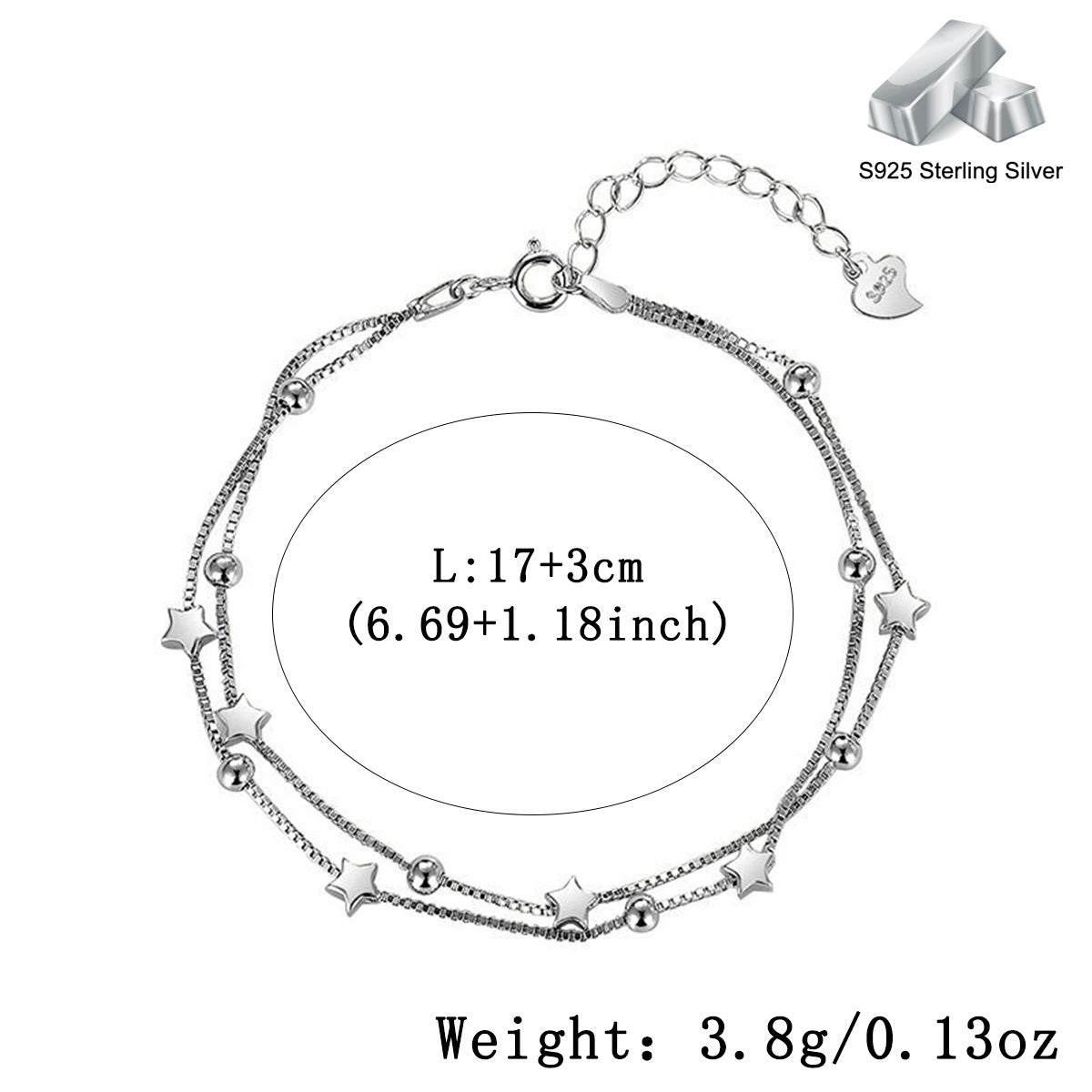 Star Bead Bracelet - S925 Sterling Silver Stylish Sweet Christmas Gift Jewelry