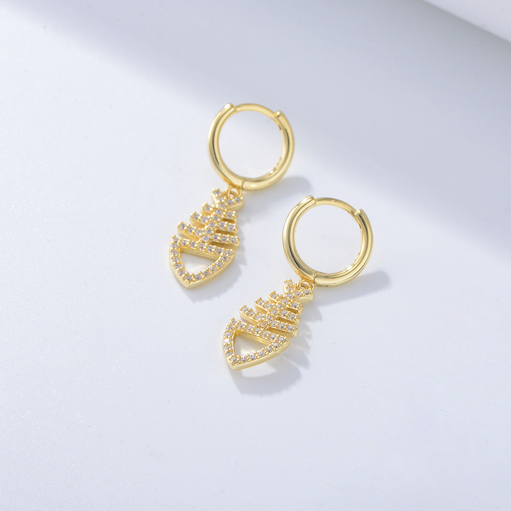 925 Sterling Silver Fish Bone Drop Earrings, Sparkling Zirconia Jewelry