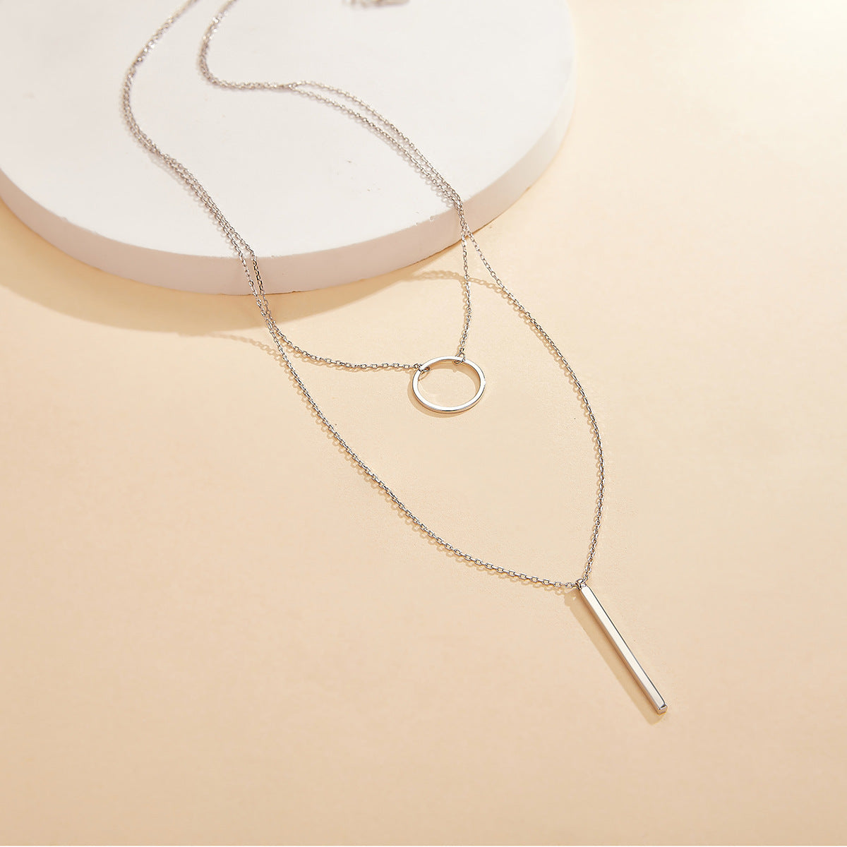 Double Layer Circle Necklace - 925 Silver Minimalist Best Friend Gift