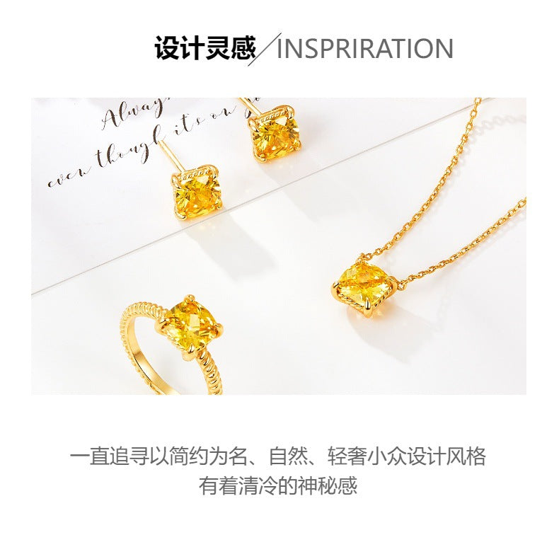 S925 Multicolor Zircon Set | Square Earrings, Ring & Necklace