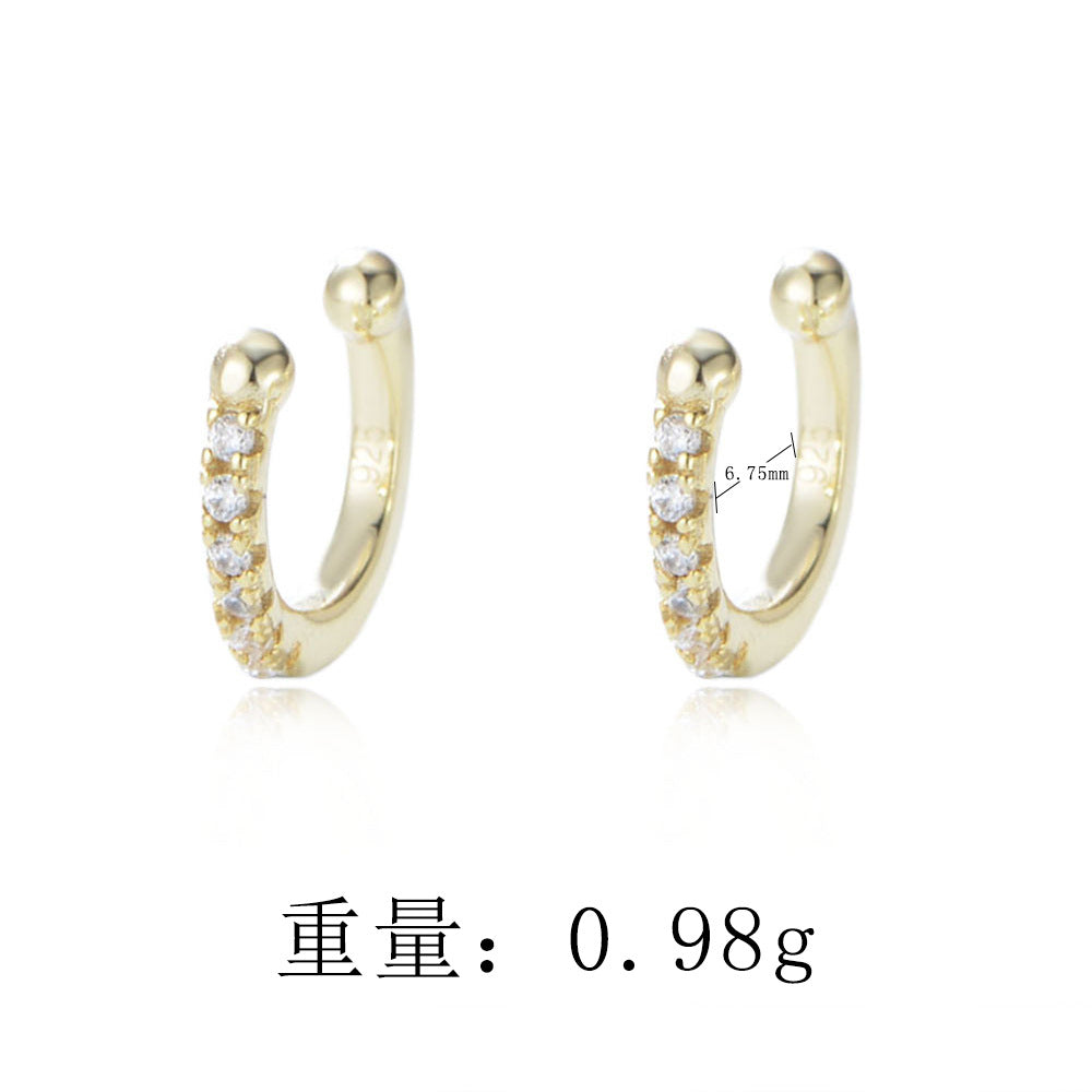 S925 Silver Sparkling C-Design Ear Clip - Modern Ins Style Aesthetic Non-Pierced Earring