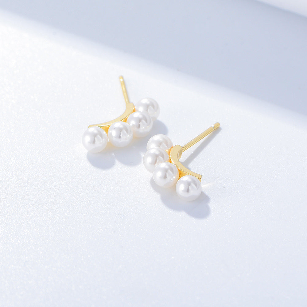 925 Sterling Silver Minimalist Pearl Stud Earrings, Elegant Classic Jewelry