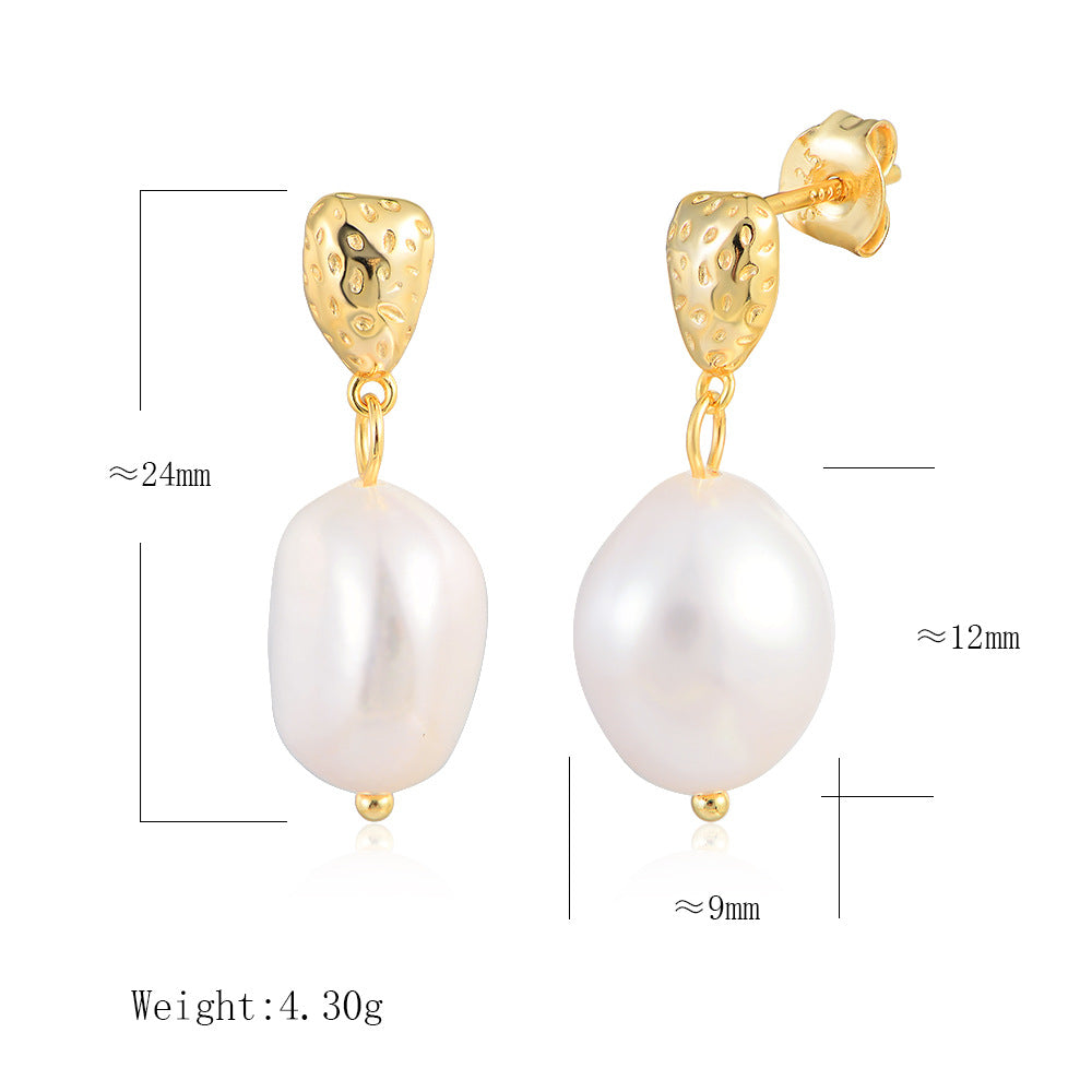 925 Sterling Silver Natural Baroque Pearl Earrings, French Vintage Romantic Jewelry