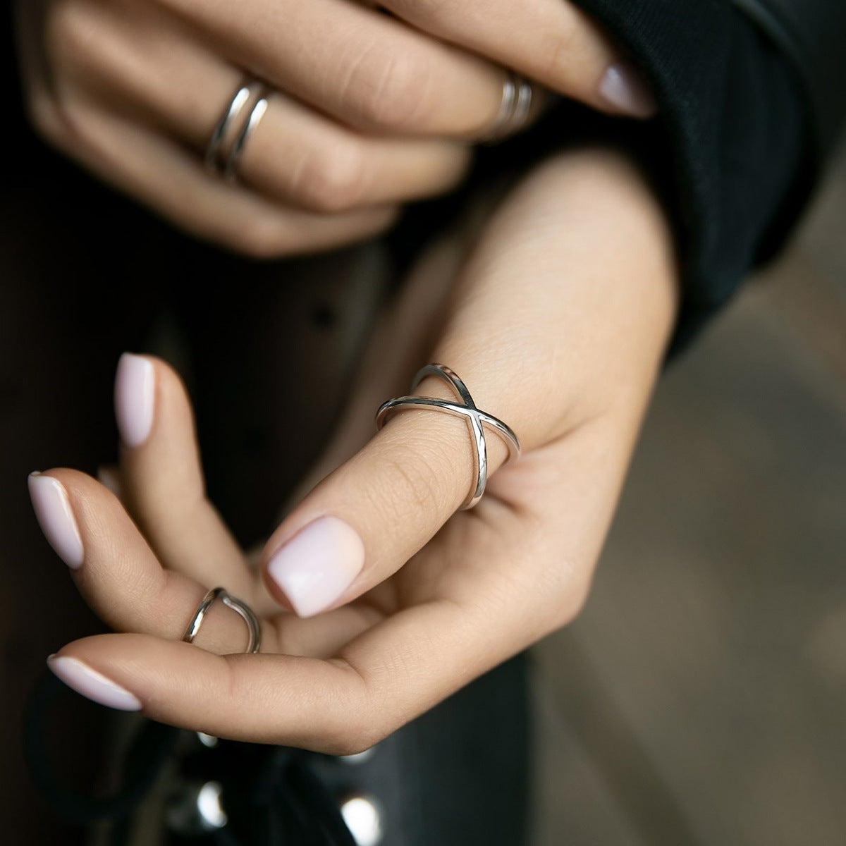 Cross Geometric Ring - 925 Silver Minimalist Niche Adjustable