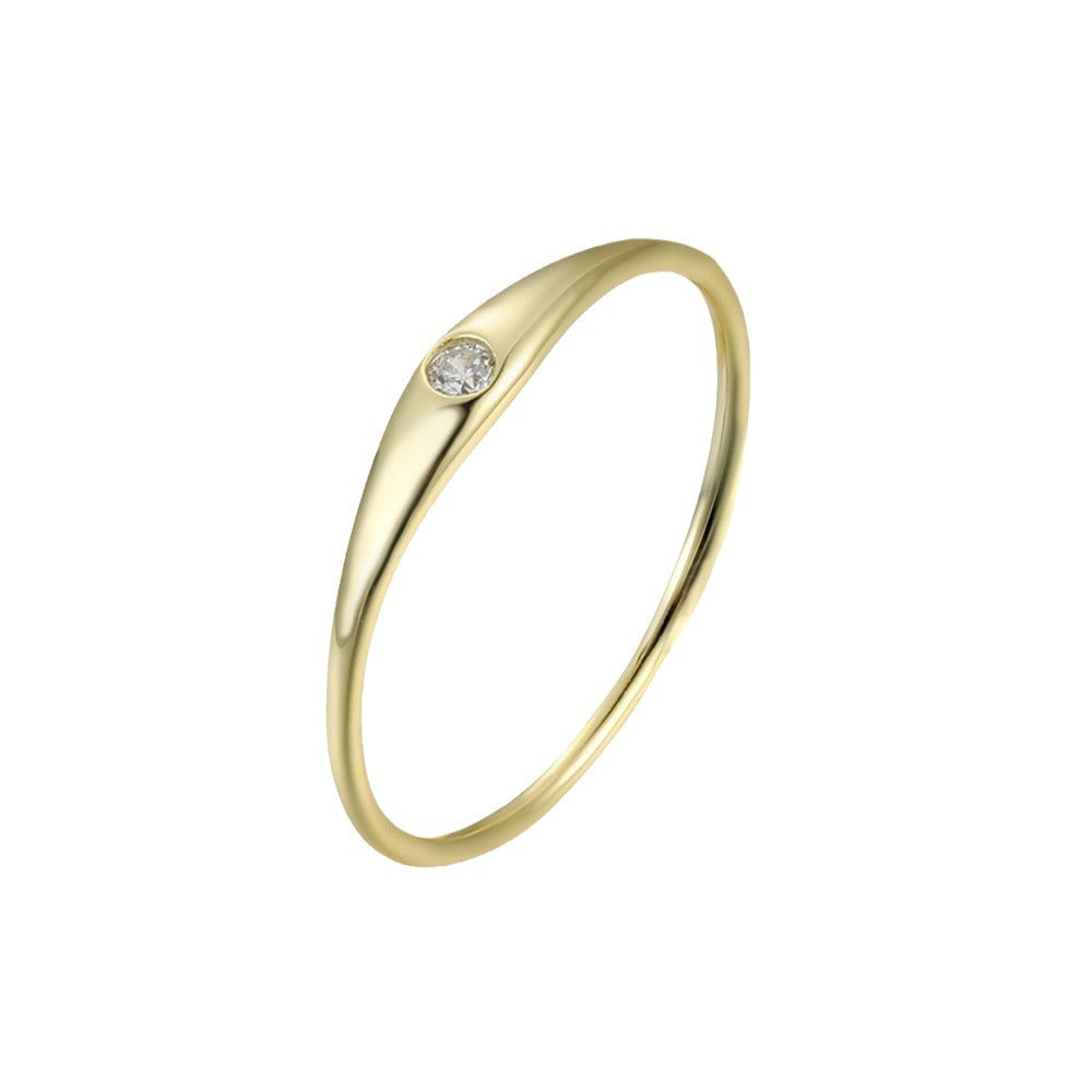 925 Sterling Silver Minimalist Single Diamond Band Ring, High-End Light Luxury Jewelry