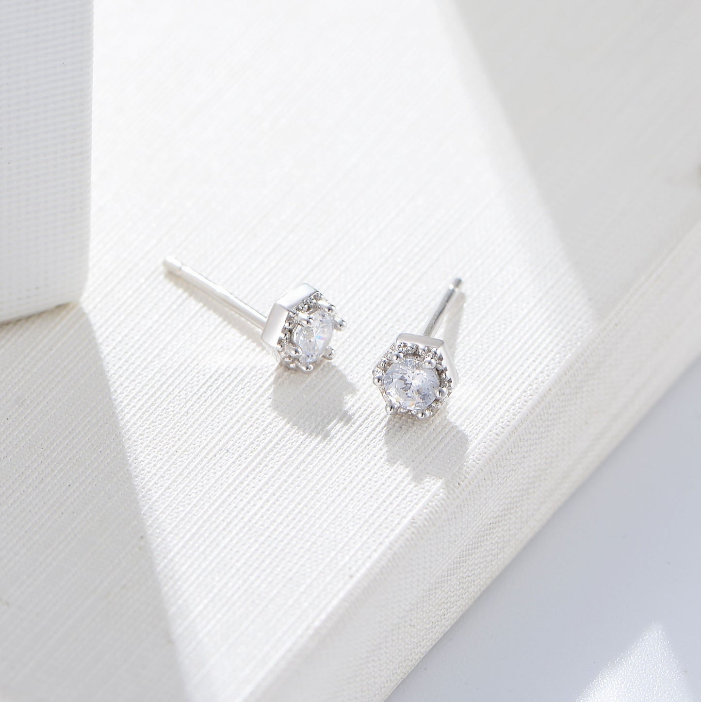 925 Sterling Silver Geometric Hexagon Stud Earrings, Minimalist Solitaire Jewelry
