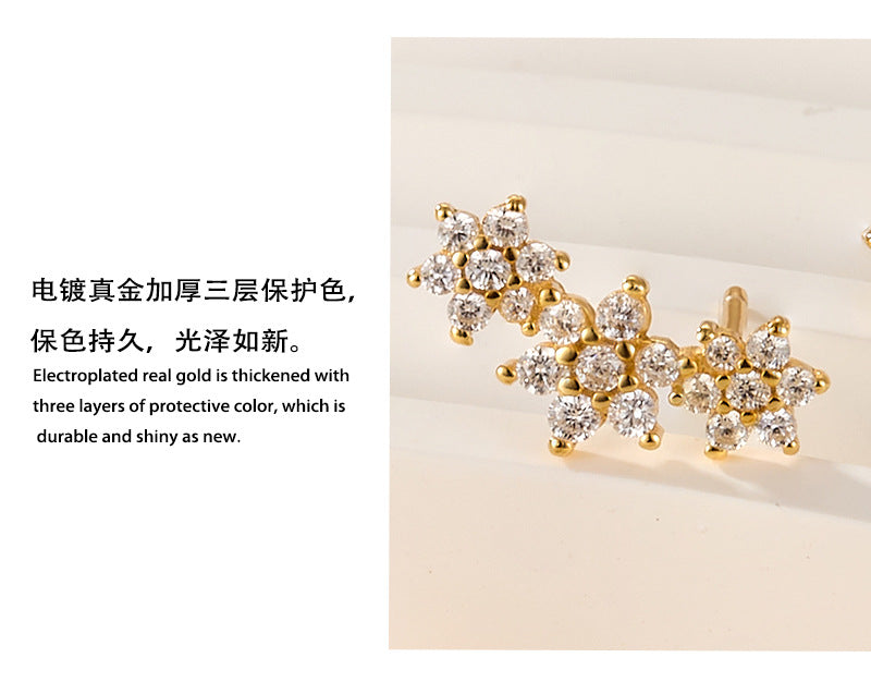 INS Style Floral Stud Earrings | S925 Sterling Silver with Zircon Inlay