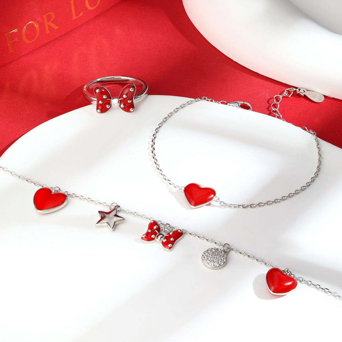 Heart Bow Jewelry Set - 925 Silver Sweet Minimalist Trending