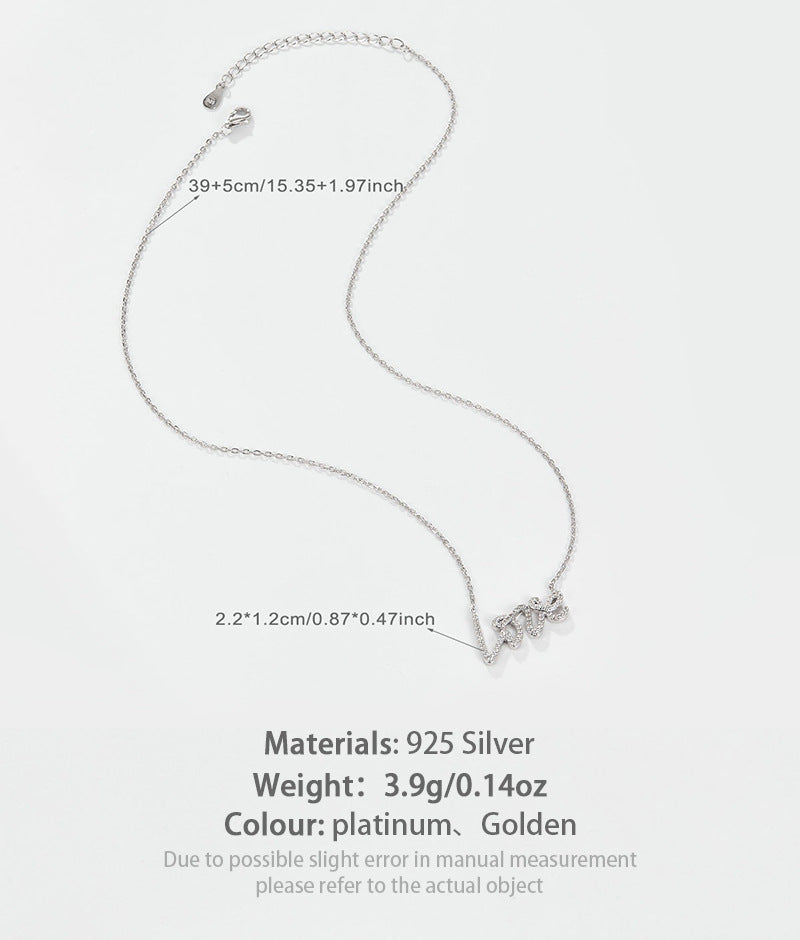 LOVE 925 Silver Necklace | Light Luxury Crystal Chain, Valentine's Gift