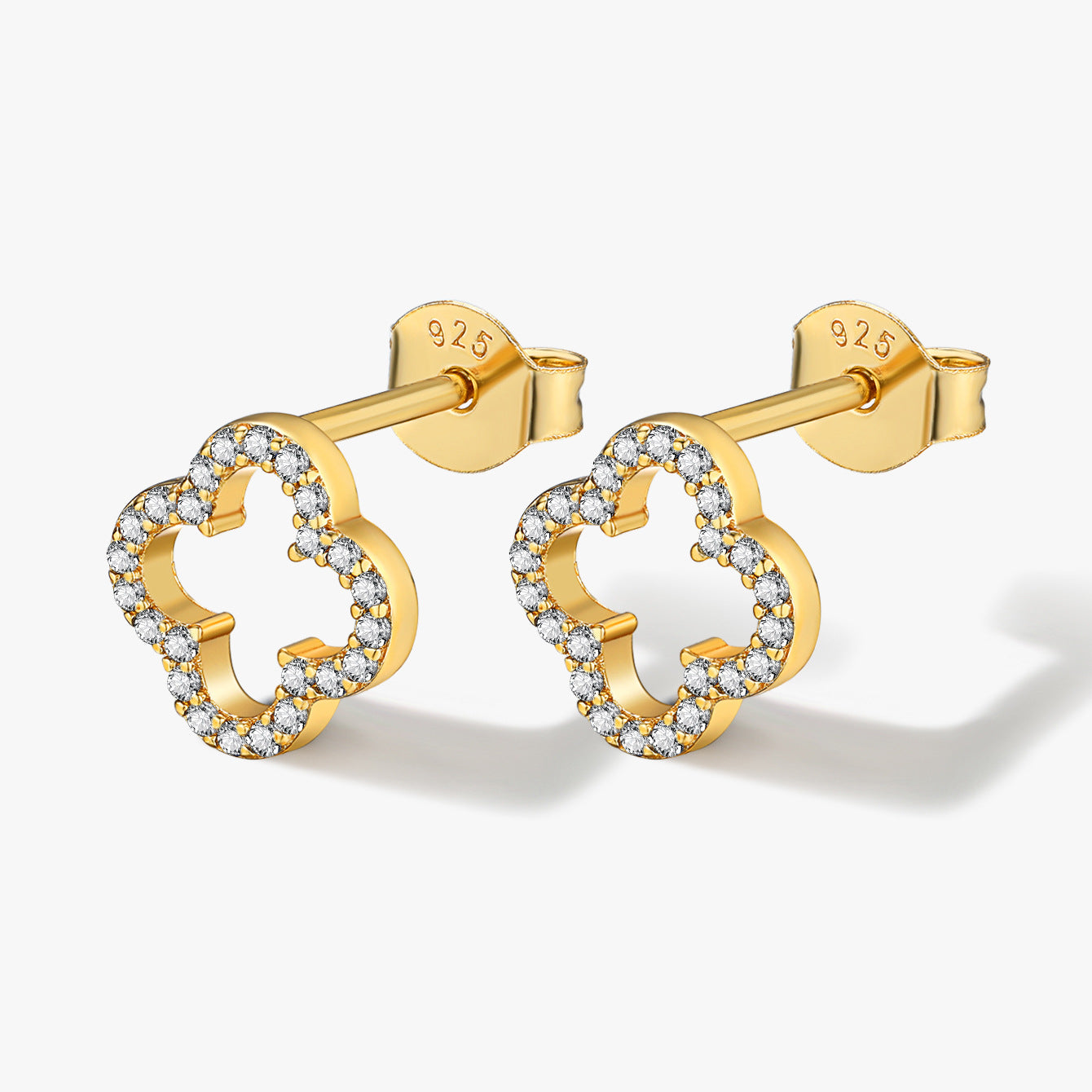 Hollow Clover Earrings - 925 Silver Diamond Niche Studs