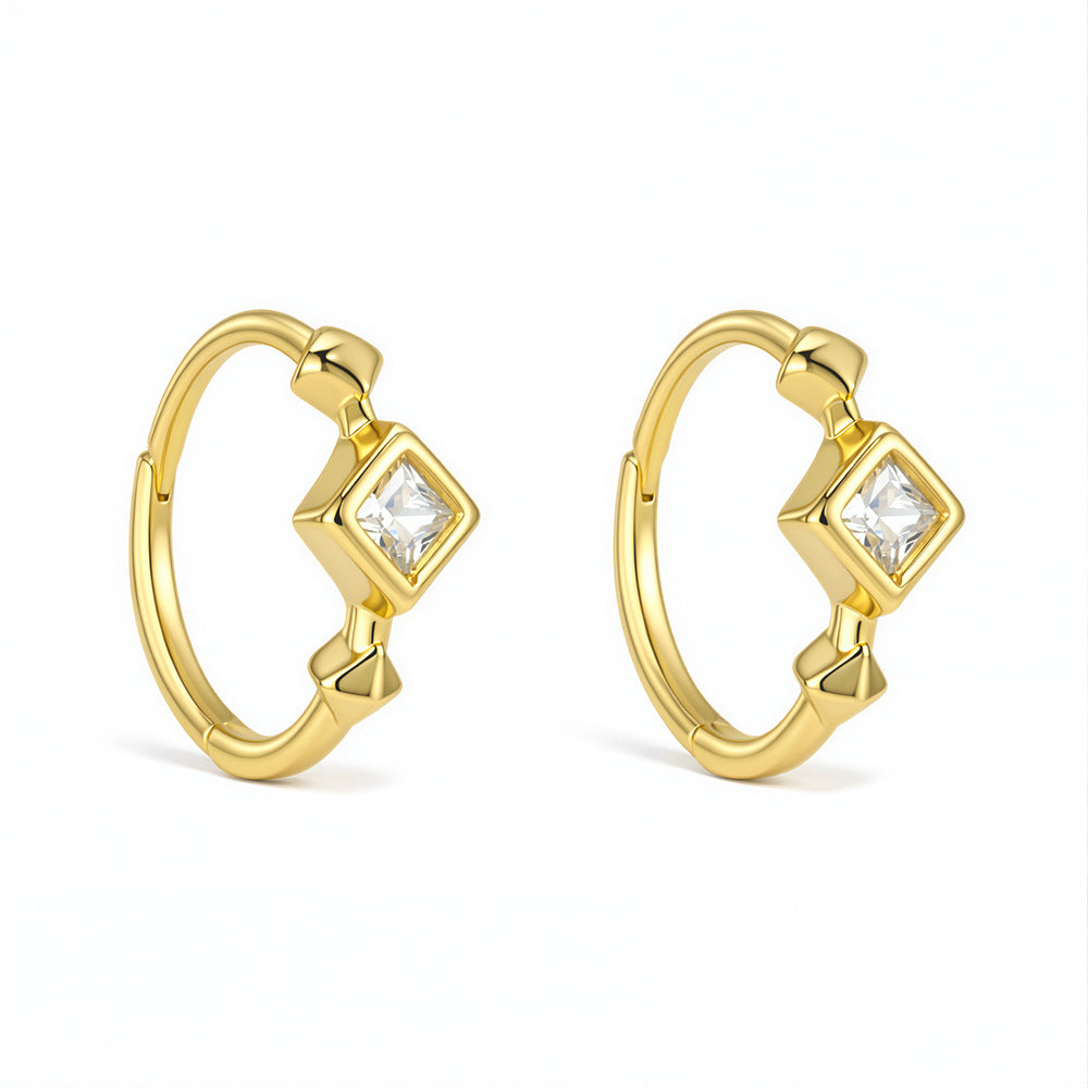 925 Sterling Silver Square Zirconia Hoop Earrings, Minimalist High-End Light Luxury Jewelry