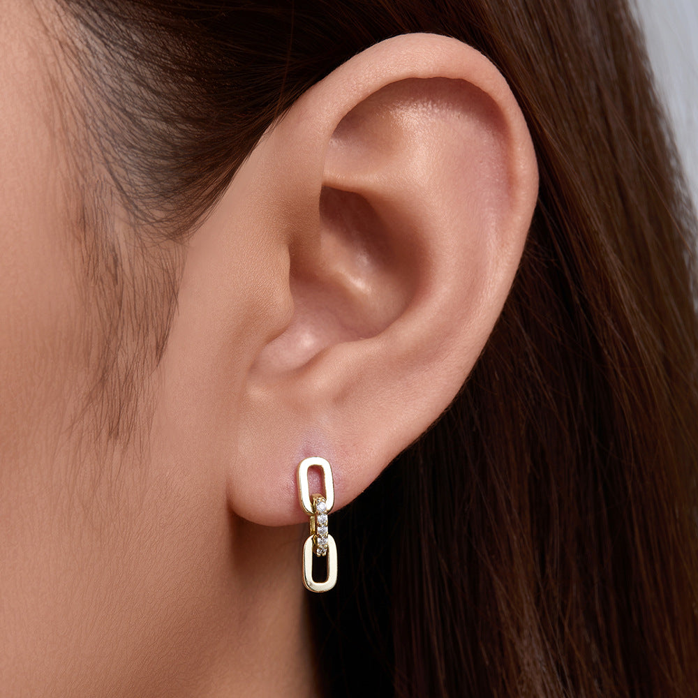 Sterling Silver Pave Zirconia Asymmetric Link Chain Drop Earrings for Women