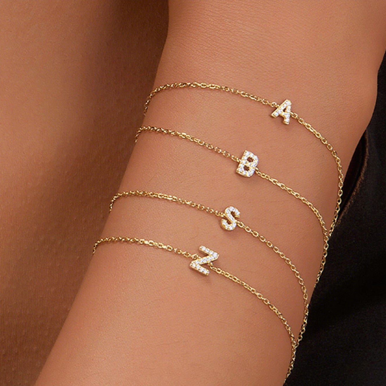 Alphabet Zircon Bracelet - 925 Silver Light Luxury Niche Jewelry