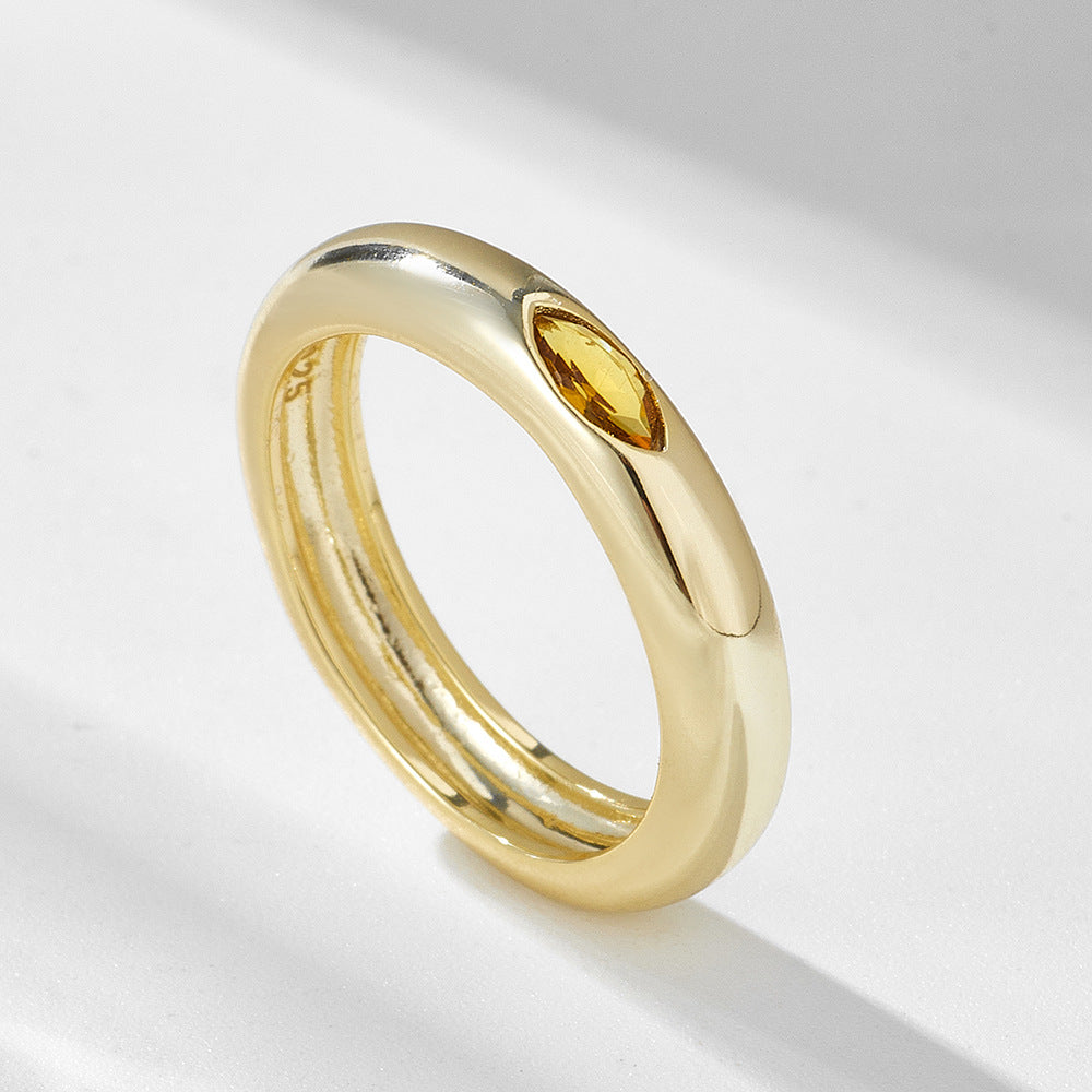 S925 Silver Yellow Crystal Sparkling Ring - Unique Modern Aesthetic Finger Jewelry