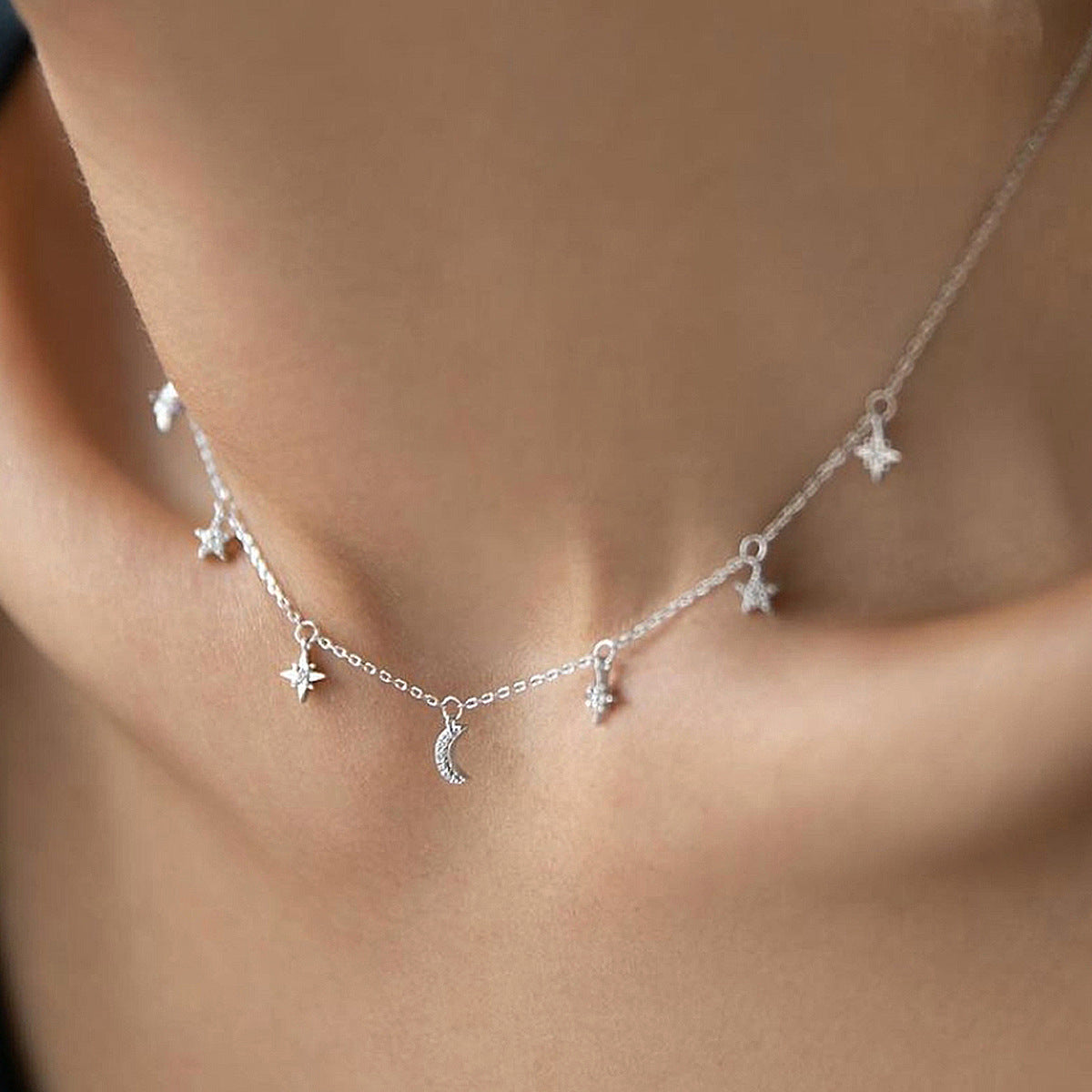 Star Moon Necklace - S925 Silver Light Luxury Collarbone Chain