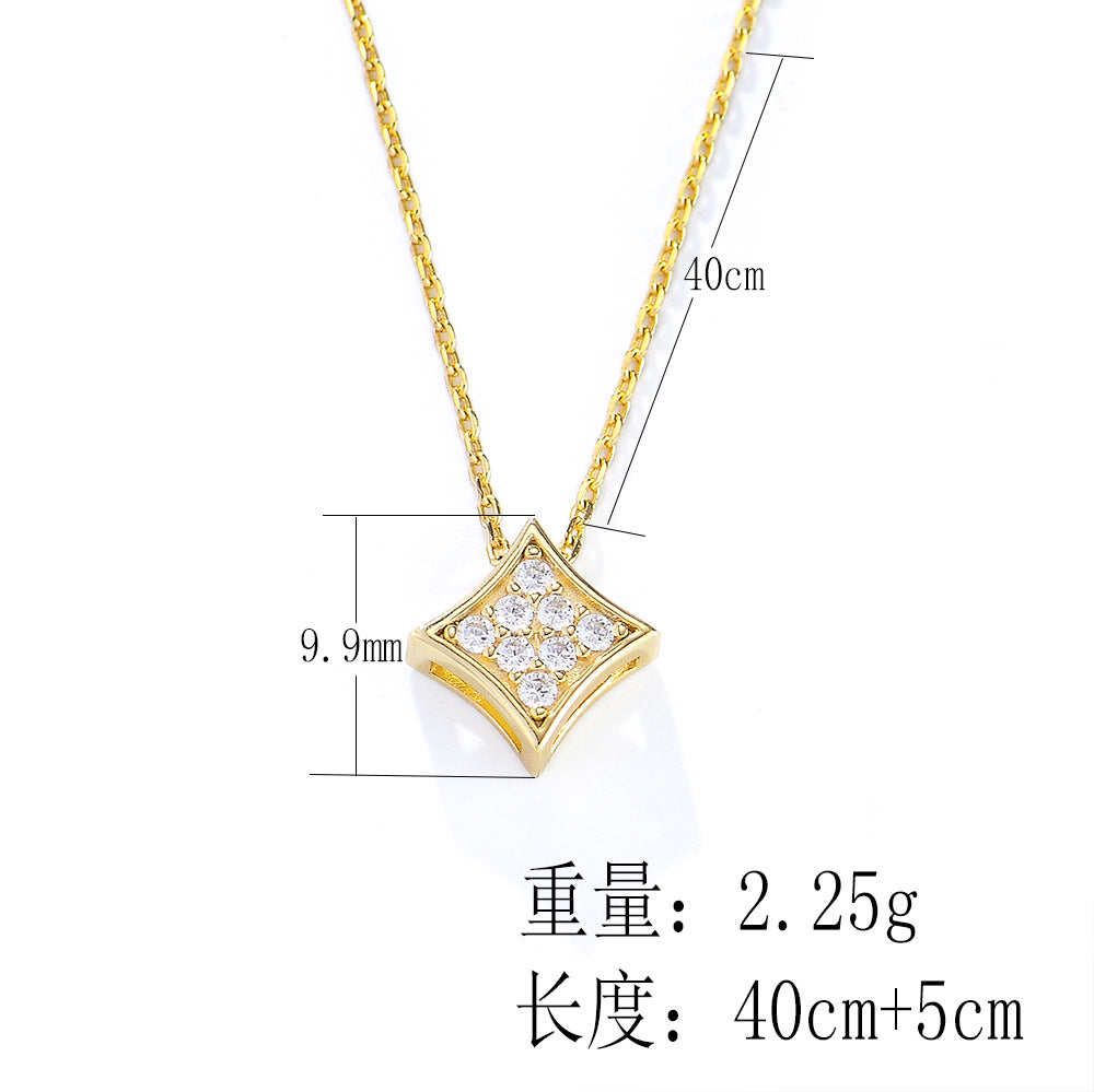 925 Sterling Silver Six-Pointed Star Pendant Necklace, Sparkling Zirconia Jewelry