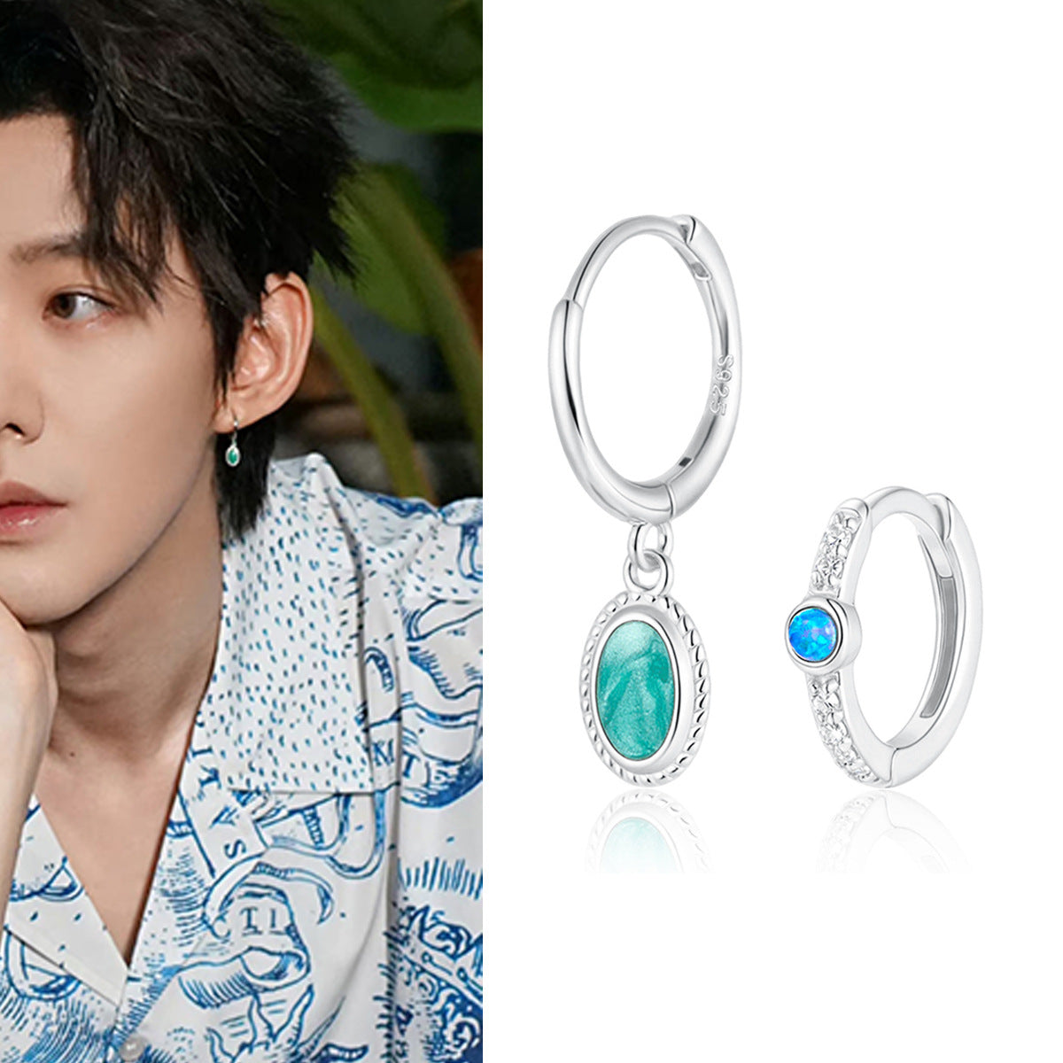 Asymmetric Opal Ear Cuffs - 925 Silver Enamel Drip Factory Direct