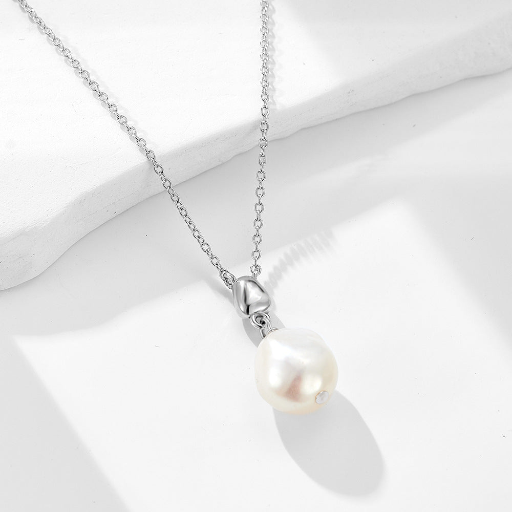 Sterling Silver Graceful Baroque Pearl Necklace for Women, Modern Aesthetic Accessory