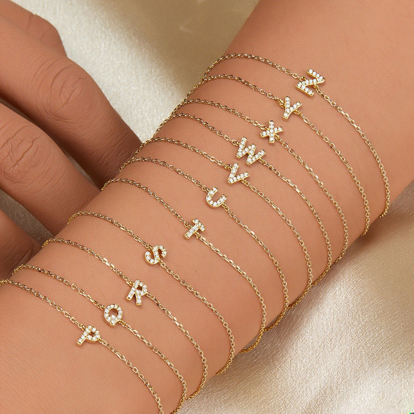 Alphabet Zircon Bracelet - 925 Silver Light Luxury Niche Jewelry